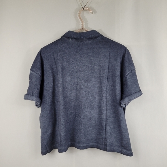 Free People Weekend Rush Button Up Top Navy - Picture 6 of 10